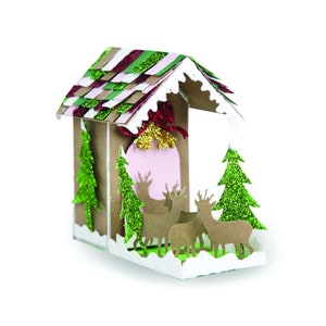 3D Stable, Weihnachtshaus svg, geschnitten Datei, Cameo, Silhouette, Cricut, DIY Weihnachtsprojekt, Weihnachtsdorf, Haus Modelle, Hirsche, Bäume