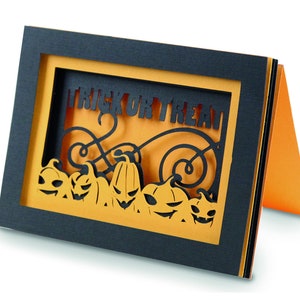3D Grußkarte, Schatten Karte, Cricut svg Datei, Silhouette svg, geschichtete Karte SVG, geschnitten Datei, SVG, Kürbis, Halloween, Süßes oder Saures, dxf