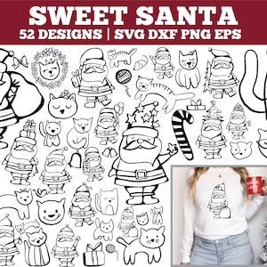 Sweet Santa Clipart Bundle, Christmas Santa SVG Bundle, Santa Cut Files