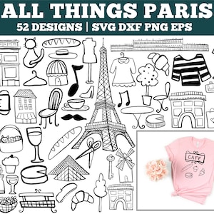 Todas as coisas Paris SVG Bundle, Paris SVG, paris Clipart, Paris Food SVG