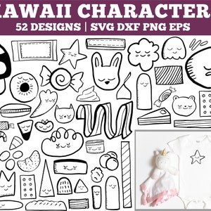 Kawaii Characters Bundle, Kawaii SVG Bundle, Kawaii Mushroom SVG, Doodle Clipart, Doodle Svg, Doodle png files, For Silhouette, For Cricut