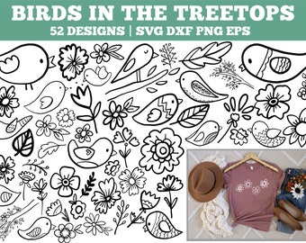 Bird SVG Bundle, Bird Clipart Bundle, Bird Cut files, Hand drawn Bird Clipart, Leaves SVG