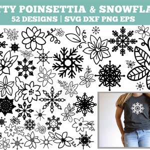 Op de afbeelding: Een verzameling van 52 zwart-wit digitale ontwerpen met kerststerren en sneeuwvlokken. De ontwerpen zijn perfect voor knutselen, scrapbooking en andere creatieve projecten.