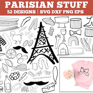 Paris Clipart Bundle, Paris, Eiffel Tower, Striped Shirt SVG, Paris Doodle Clipart Bundle