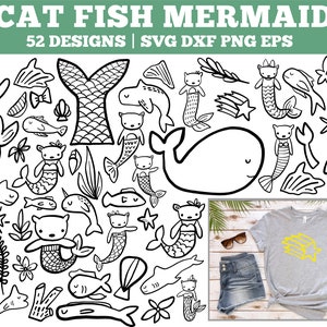 Catfish Mermaid Clipart Bundle, Cat Mermaid SVG, Mermaid Cat Bundle, Mermaid Clipart, Girls Clipart
