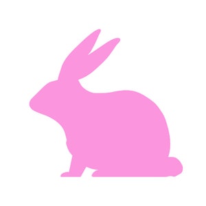May include: A pink silhouette of a rabbit, a common symbol of Easter.