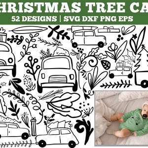 Weihnachtsbaum auf Auto Svg Bundle, Tannenbäume, Weihnachtsauto trägt einen Baum, SVG Bundle