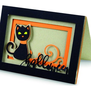 Carte de voeux 3D, carte d'ombre, fichier svg Cricut, svg Silhouette, couches carte SVG, fichier de coupe, SVG, carte d'anniversaire, Halloween, chat noir, chat