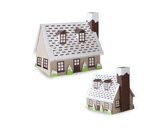 Chalet de neige 3d SVG, couper des fichiers pour Silhouette, fichiers de coupe Cricut, projet de Noël bricolage, Village de Noël, chalet de neige, svg, dxf