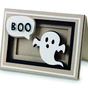 Tarjeta de felicitación 3D, Tarjeta de sombra, Cricut svg File, Silhouette svg, Layered Card SVG, Cut File, SVG, Birthday Card, Boo ghost, Halloween