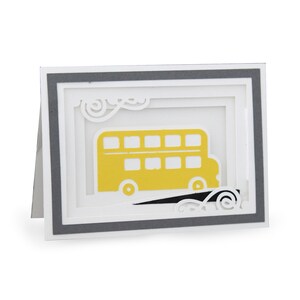 Tarjeta de felicitación 3D, Tarjeta de sombra, Cricut svg File, Silhouette svg, Layered Card SVG, Cut File, PNG, SVG, Birthday Card, Paper Craft, yellow bus