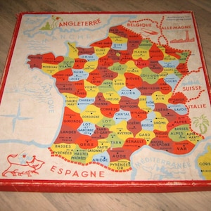 Ancien jeu éducatif Carte de France Puzzle en bois Fernand Nathan