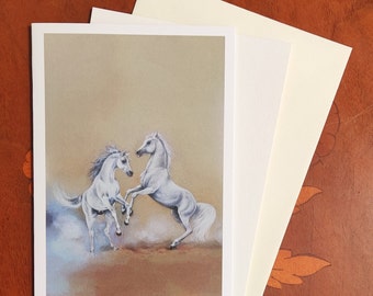 Art Card Folding Card Painting Horse DIN A6 with Envelope Arabian Stallions