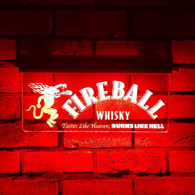 Fireball Whisky RGB LED Sign | Man Cave Bar Decor, Acrylic Lighting ...
