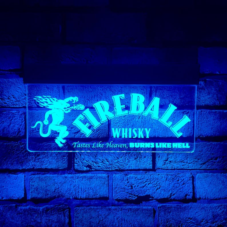 Fireball Whisky RGB LED Sign | Man Cave Bar Decor, Acrylic Lighting ...