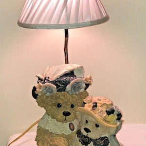 Vintage barnlampa, mor-dotter, björnar, 62 cm, 25 cm bas med skärm, 3-vägs ljuskälla