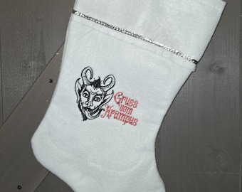 Embroidered Krampus Stocking: Creepmas Goth Holiday Decor