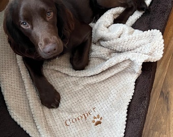 Personalised Dog/Puppy Cat Blanket Embroidered name Gift Soft Waffle
