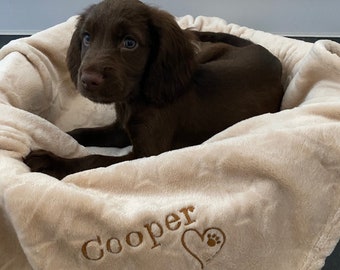 Personalised Dog/Puppy Blanket Embossed Stars Coffee Embroidered Gift