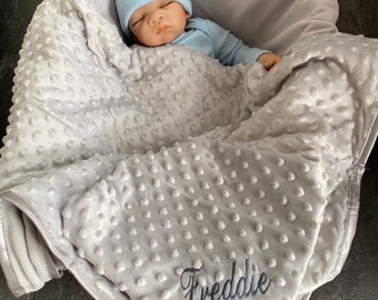 Personalised Baby Blanket Bubble Feel Grey Newborn New Baby Gift Embroidered Name