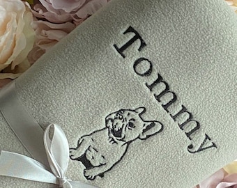 Personalised French Bulldog Blanket Embroidered name dog puppy gift