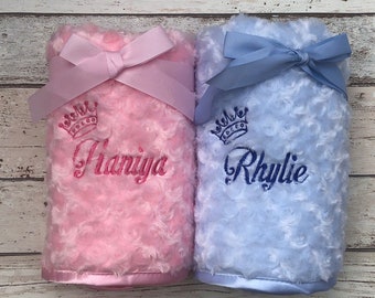 PERSONALISED FLEECE BLANKET GIRL//BOY BABY PINK//BLUE GIFT VARIOUS DESIGNS//COLOURS