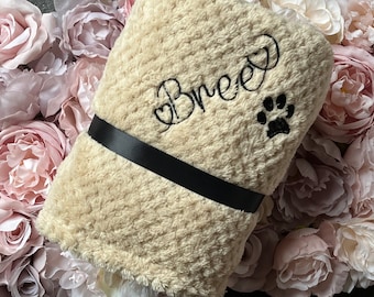 Personalised pet blanket dog cat name embroidered on gift