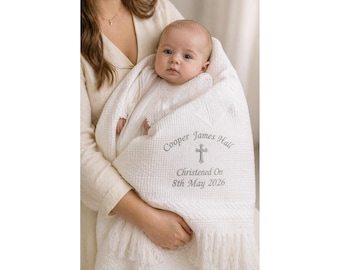 Personalised baby shawl blanket christening baptism naming day gift