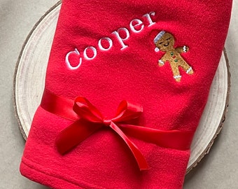 Personalised Dog Cat Christmas Blanket Gingerbread Man Embroidered Gift