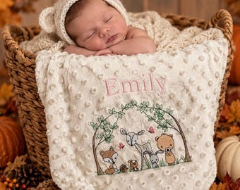 Personalised Baby Blanket Woodland Animals Embroidered Name Gift Newborn