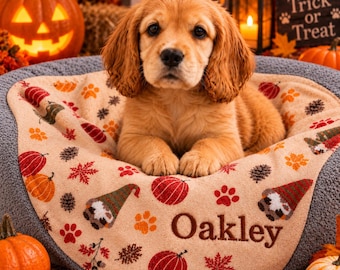 Personalised Dog/Puppy Blanket Halloween Autumn Embroidered gift