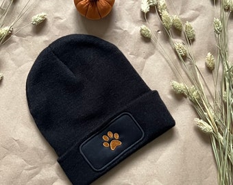 Beanie hat paw print dog embroidered gift autumn winter