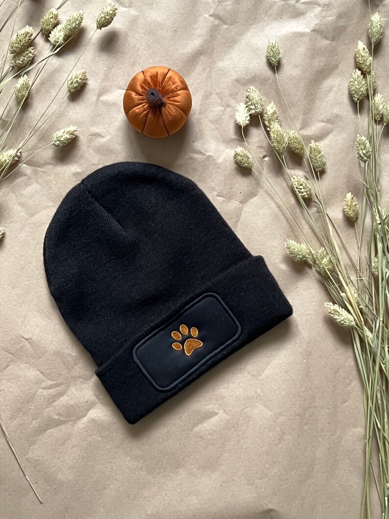 Beanie hat paw print dog embroidered gift autumn winter image 1
