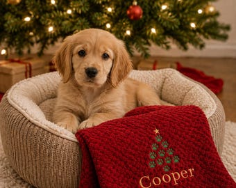 Personalised dog puppy christmas blanket embroidered name gift pet