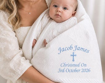 Personalised baby blanket shawl baptism christening naming day gift embroidered