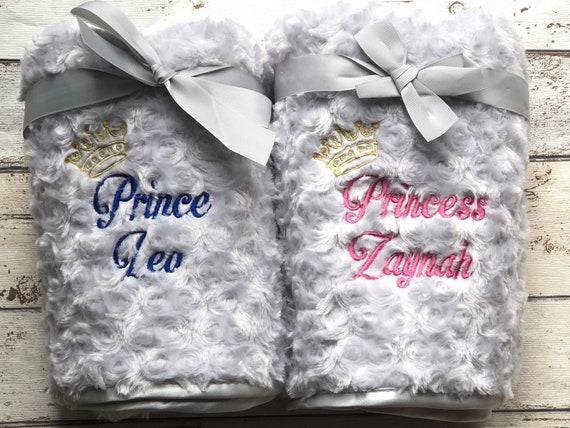 Personalised Baby Blanket LITTLE PRINCESS PRINCE ROSE BUD FLUFFY BLANKET