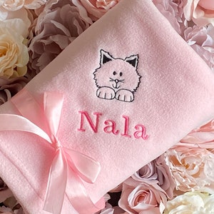 Personalised Cat Kitten Blanket Embroidered Name image 1