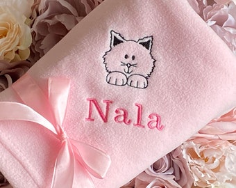Personalised Cat Kitten Blanket Embroidered Name