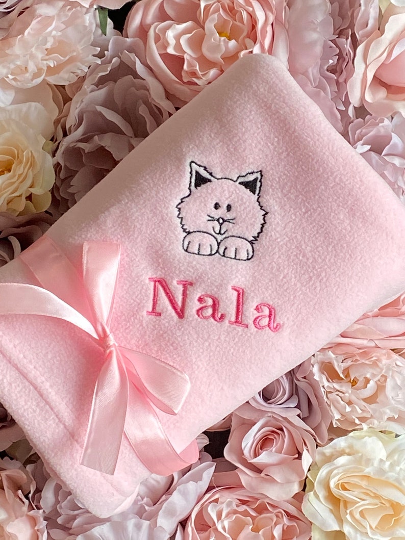 Personalised Cat Kitten Blanket Embroidered Name image 1