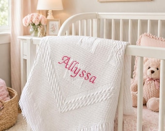 Personalised baby blanket shawl embroidered name newborn gift