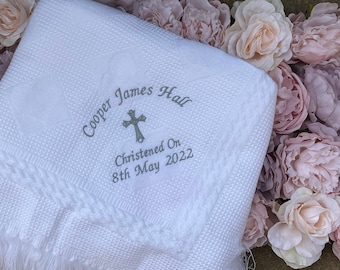 Personalised Baby Shawl Blanket Christening Baptism Naming Day Embroidered Gift