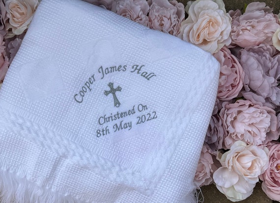 Personalised Baby Shawl Blanket Christening Baptism Naming Day Embroidered Gift Etsy Canada