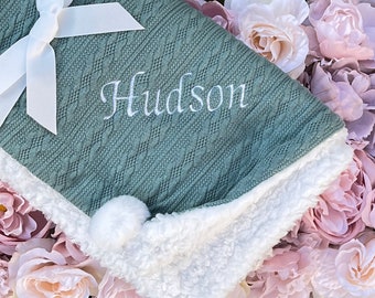 Personalised Baby Blanket Embroidered Knitted New Baby Gift