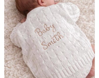 Personalised baby cardigan white embroidered name gender reveal baby shower new baby gift 0-3 3-6 months