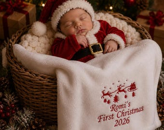 Personalised Babies 1st first christmas xmas blanket keepsake gift embroidered name 2026