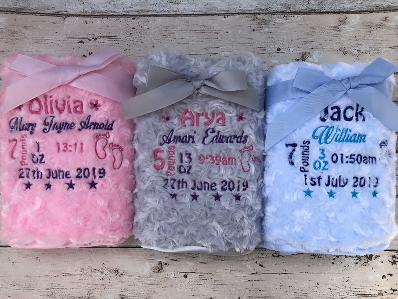 Super Soft Baby Boy Girl Blanket Embroidered Baby Gift Pink Blue Born in 2020