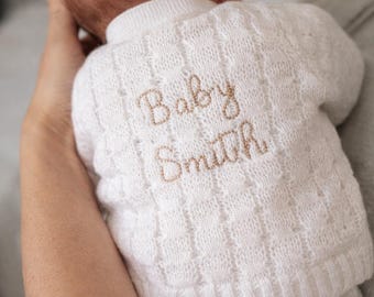 Personalised Baby Knitted Cardigan Embroidered Chain Stitch Font 0-3 Months New Baby Gift