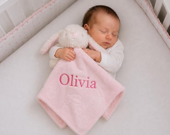 Personalised baby comfort blanket new baby gift embroidered newborn bunny rabbit