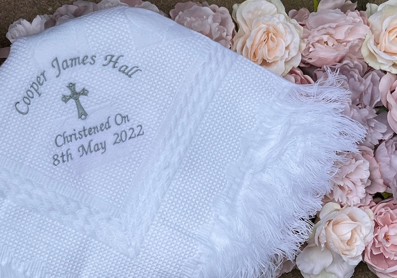 Personalised Baby Shawl Blanket Christening Baptism Naming Day Embroidered Gift image 2