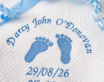 Personalised Baby Blanket Shawl Footprints Newborn Christening Boy Girl Gift